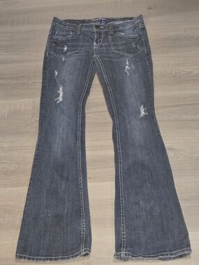 Amethyst Jeans Distressed Charcoal Flare Jeans